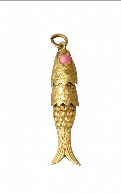 14k Vintage Articulated Fish Pendant