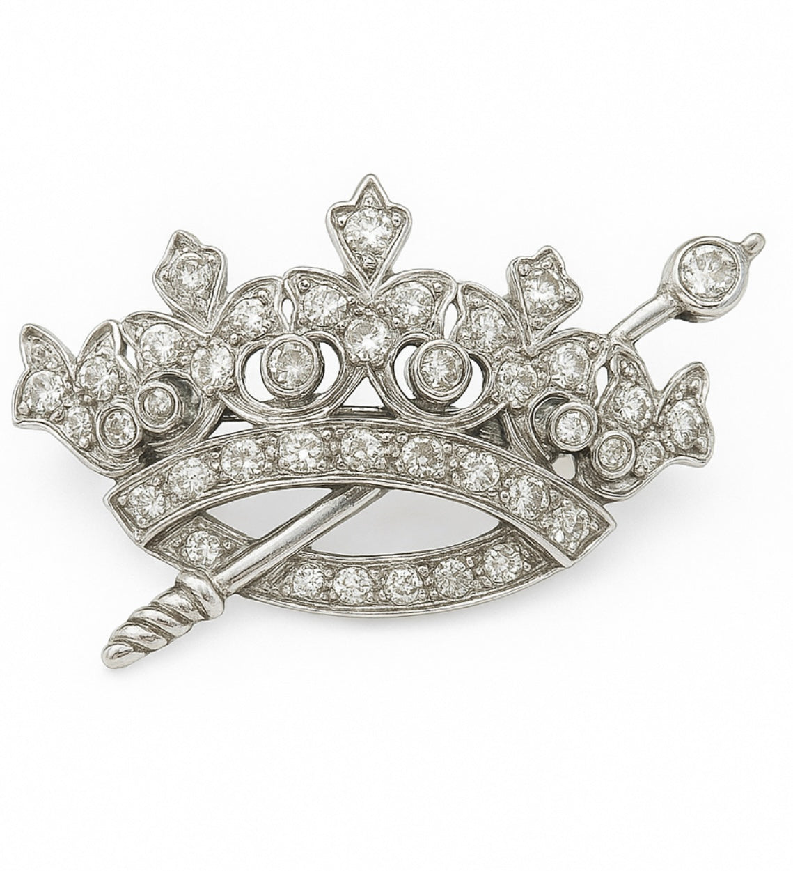 Vintage Platinum Crown and Scepter Brooch