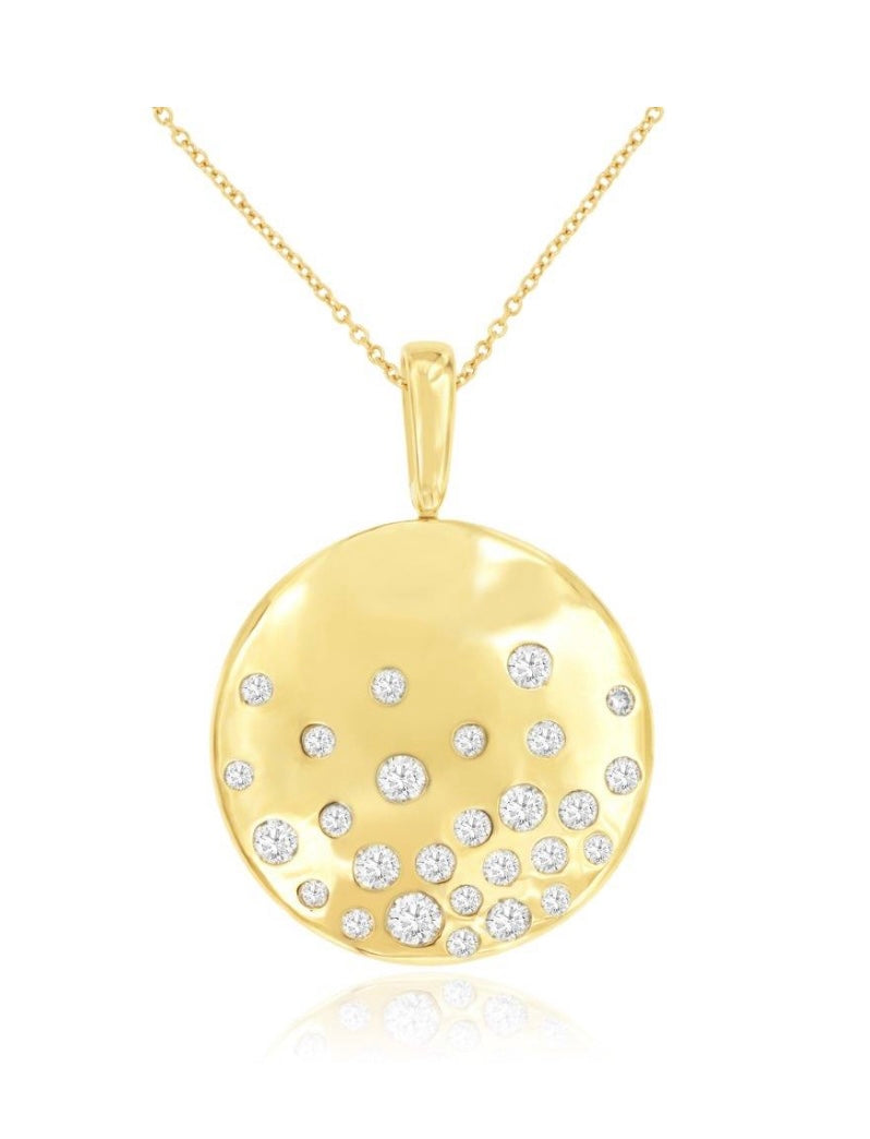Gold Disc Necklace with Scattered Diamonds