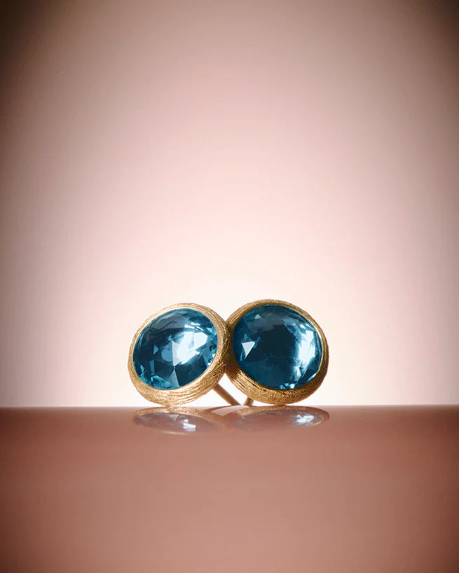 JAIPUR COLOR: 18K Yellow Gold Blue Topaz Stud Earrings by Marco Bicego