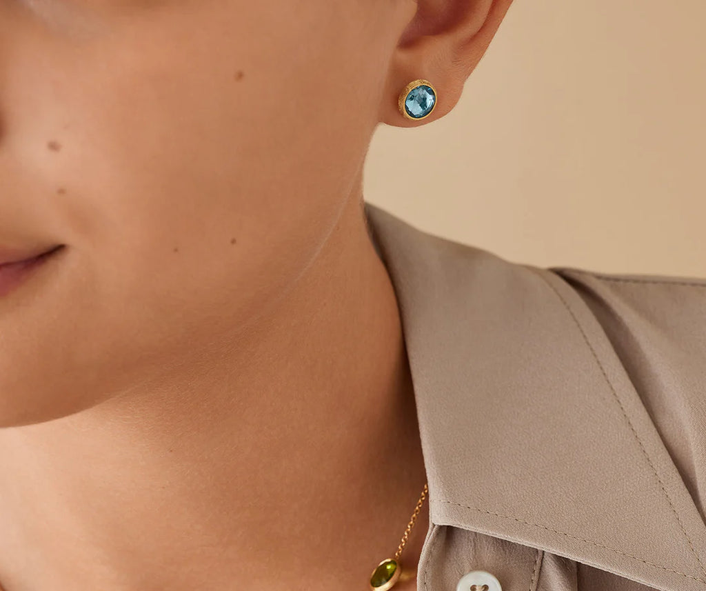 JAIPUR COLOR: 18K Yellow Gold Blue Topaz Stud Earrings by Marco Bicego