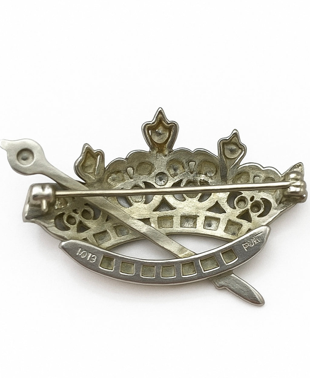 Vintage Platinum Crown and Scepter Brooch
