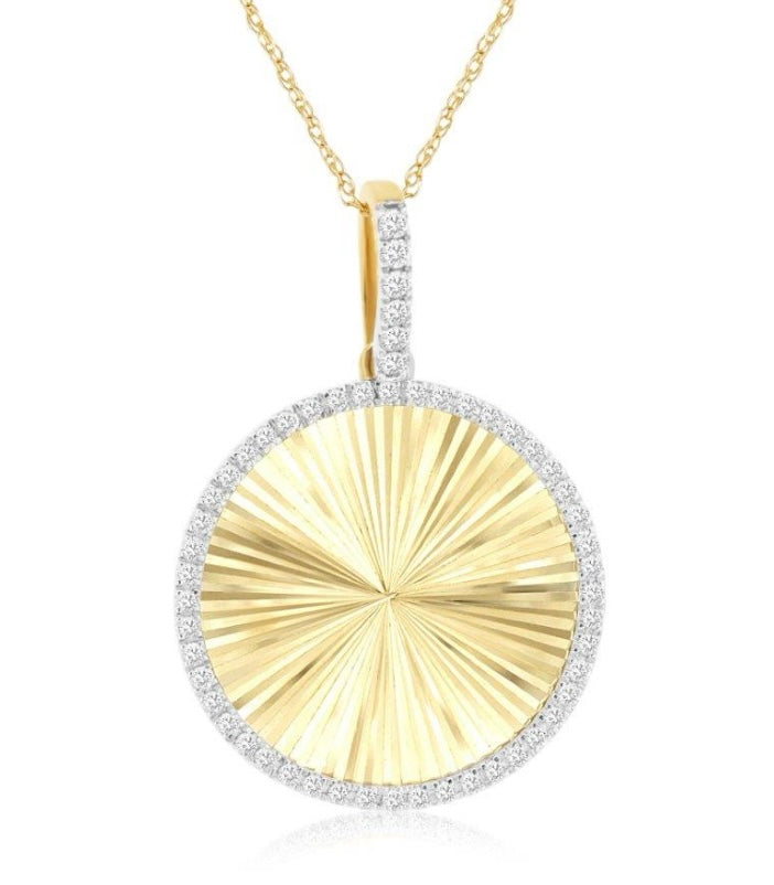 Sunburst Disc Necklace with Diamonds