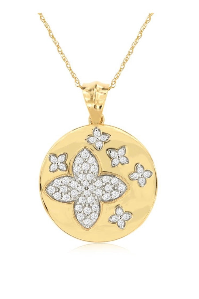 Flower Disc Necklace with Diamonds