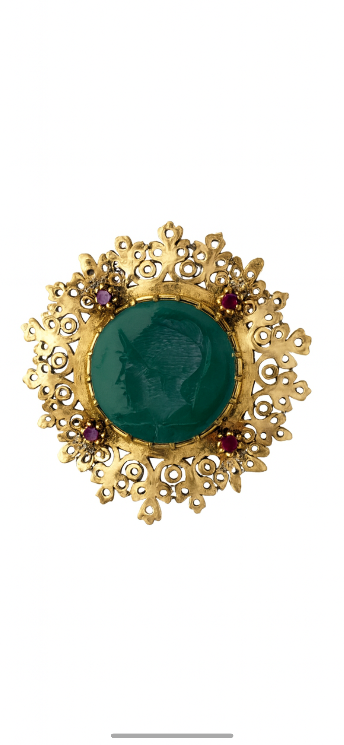 18k Gold Green Intaglio Brooch