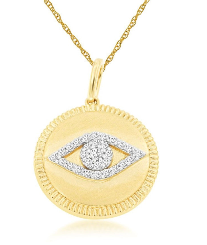 Disc Necklace with Diamond Evil Eye