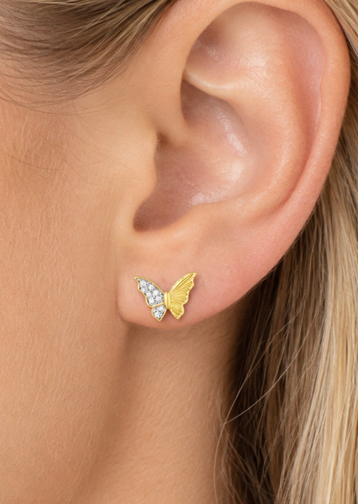 Gold and Diamond Butterfly Earrings