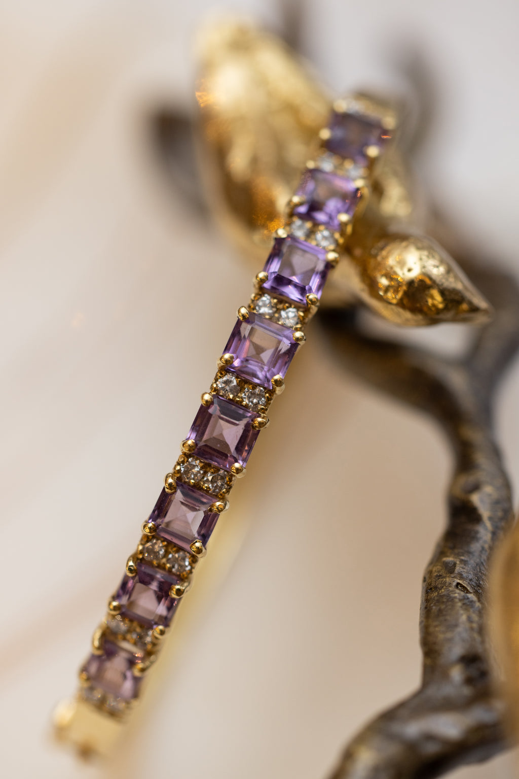 Amethyst and Diamond Bangle Bracelet