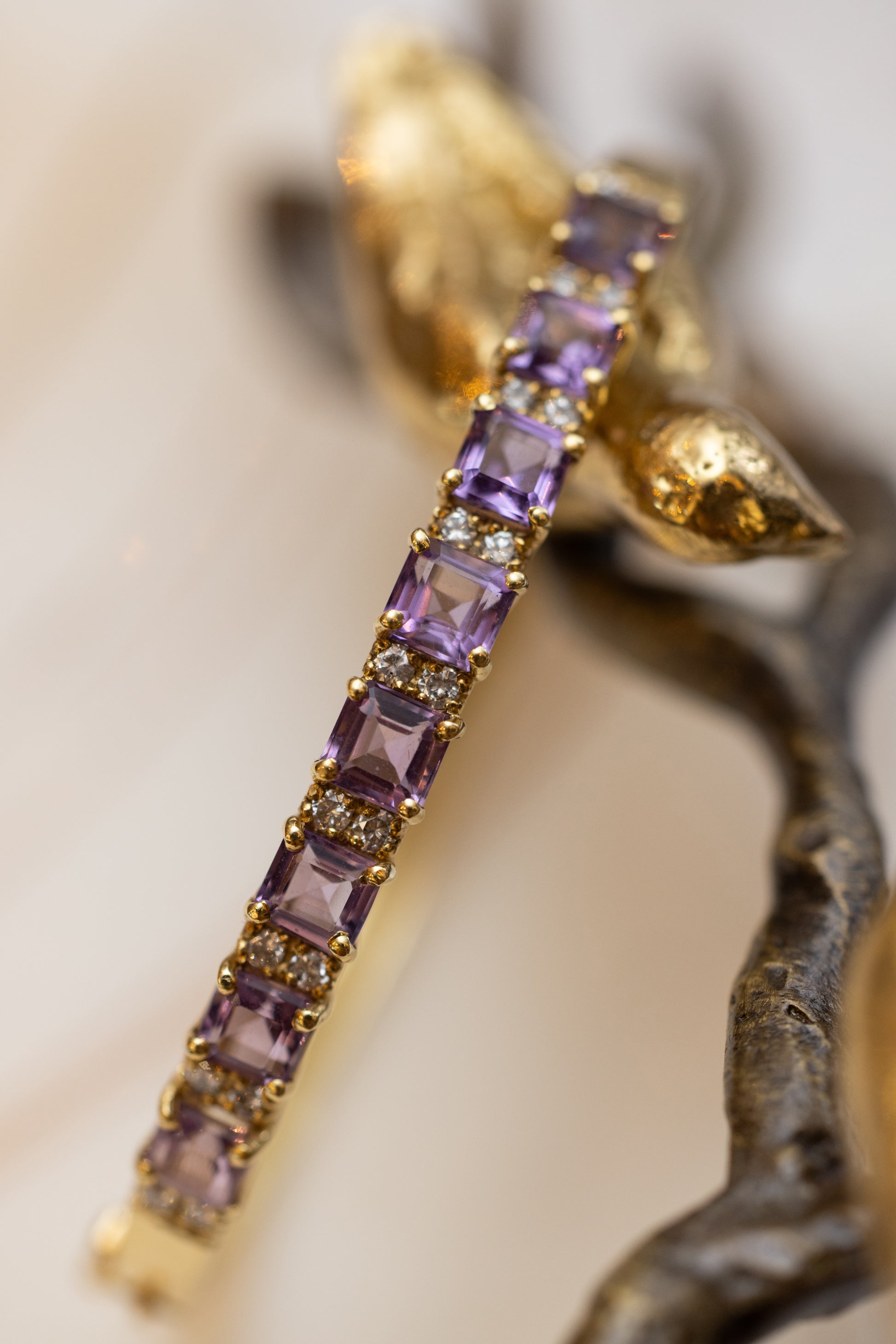 Amethyst and Diamond Bangle Bracelet