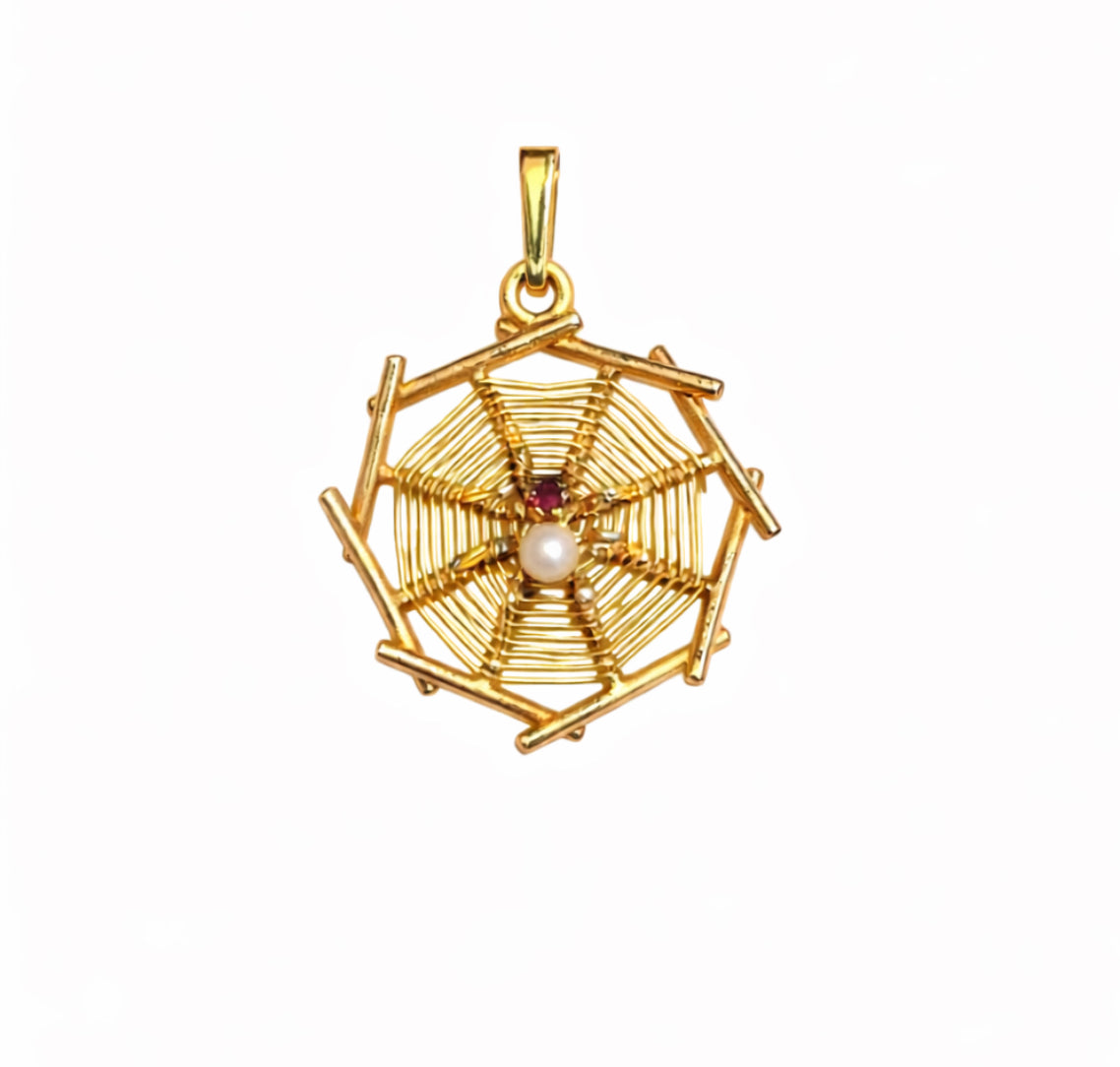 14k Spider on Web Charm
