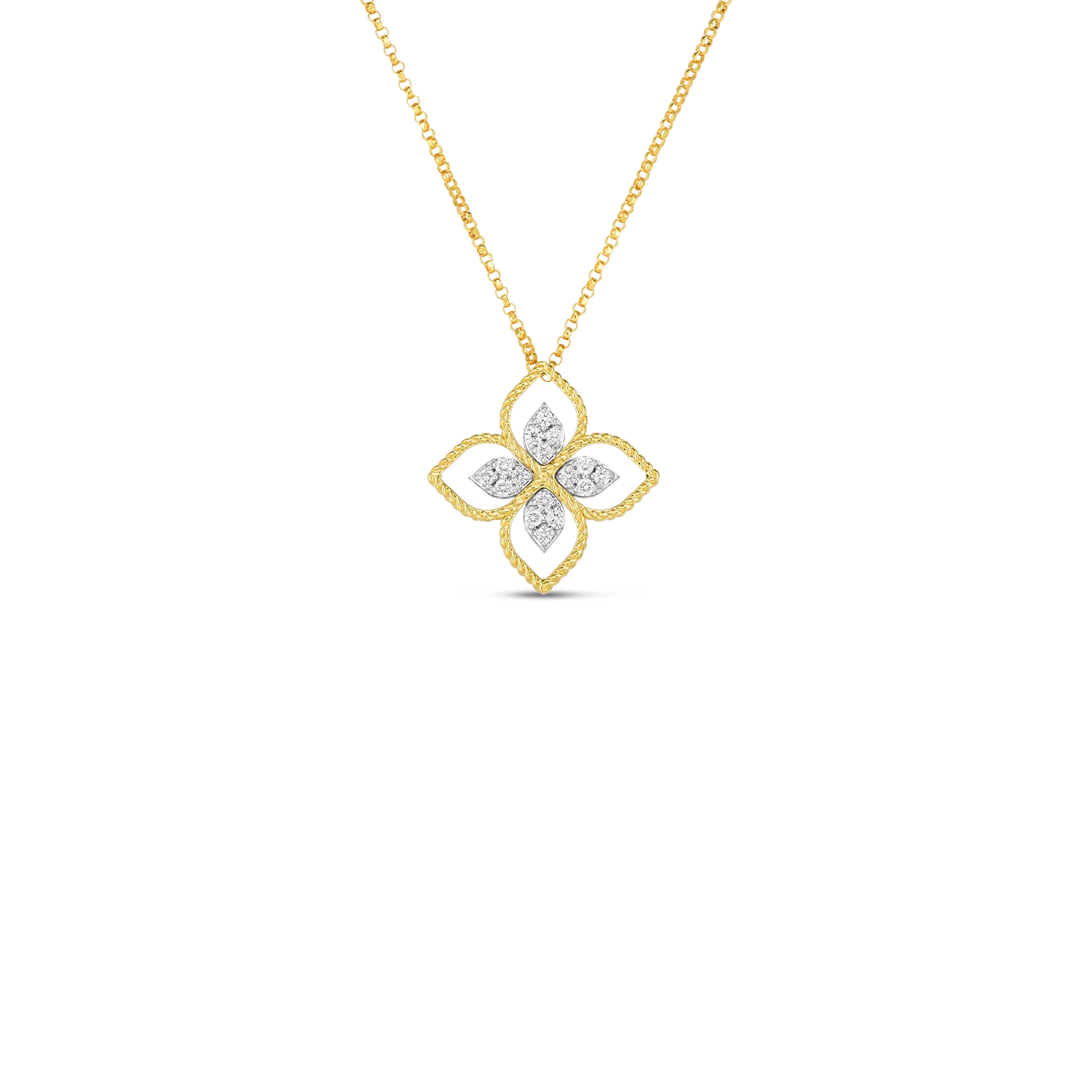 GOLD PRINCIPESSA LARGE DIAMOND FLOWER NECKLACE by Roberto Coin