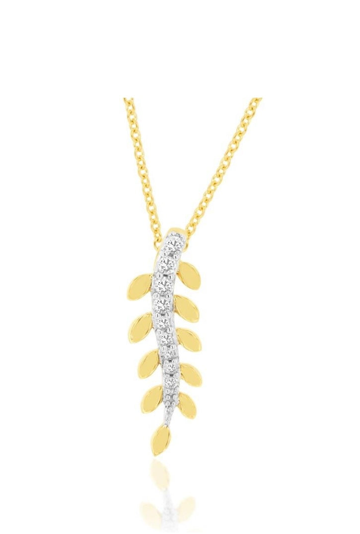 Gold Leaf Necklace with Diamonds