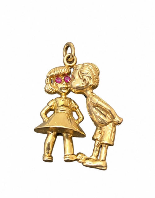 14k Gold Boy Kissing Girl Charm