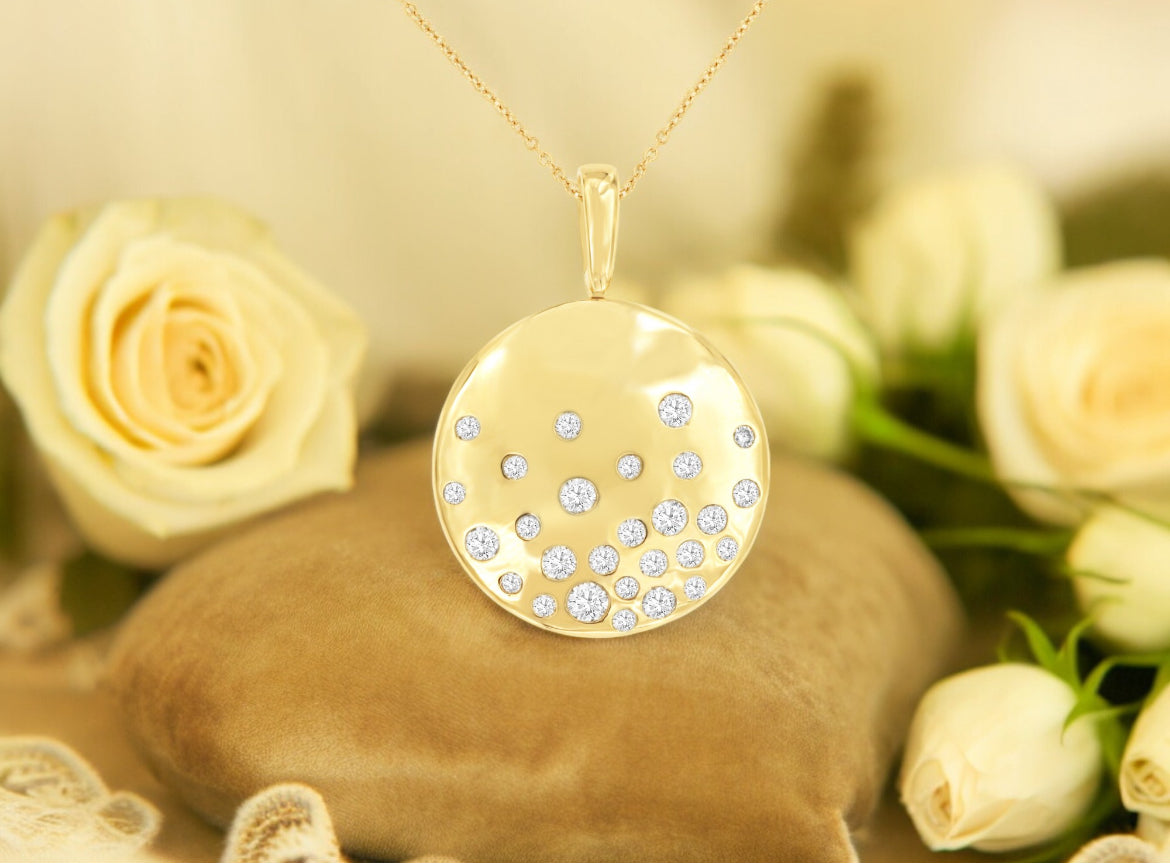 Gold Disc Necklace with Scattered Diamonds