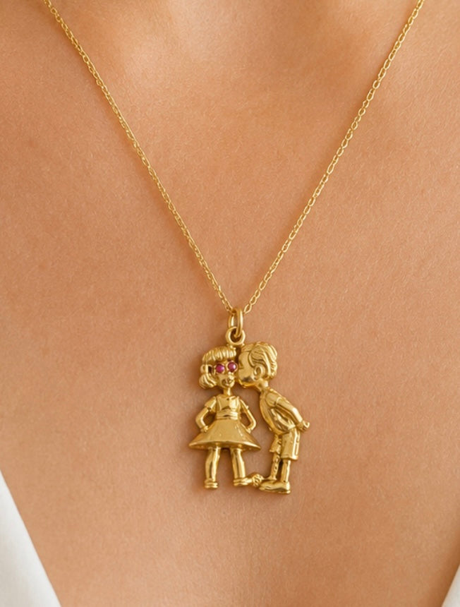 14k Gold Boy Kissing Girl Charm