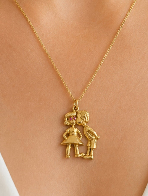 14k Gold Boy Kissing Girl Charm