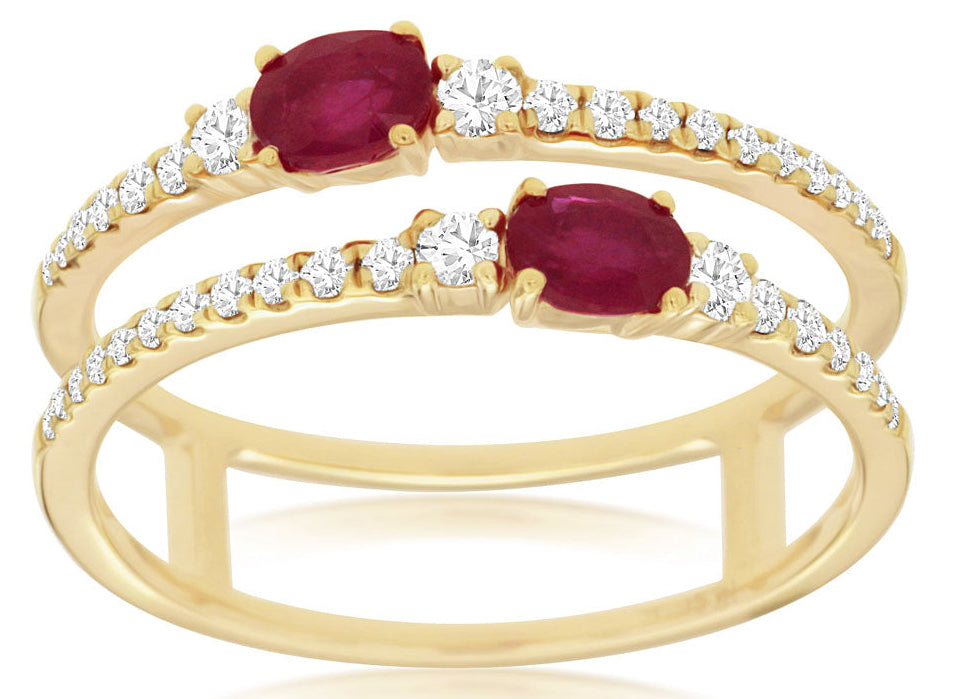 Double Row Ruby and Diamond Ring