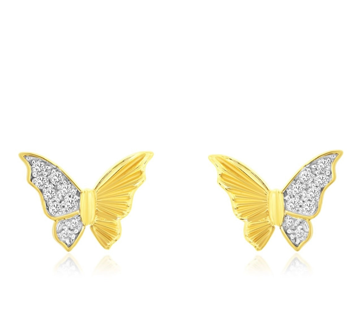 Gold and Diamond Butterfly Earrings