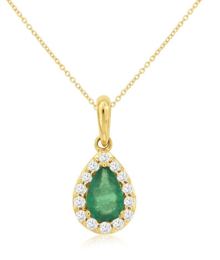 Pear Shaped Emerald and Diamond Necklace