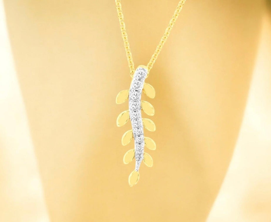 Gold Leaf Necklace with Diamonds