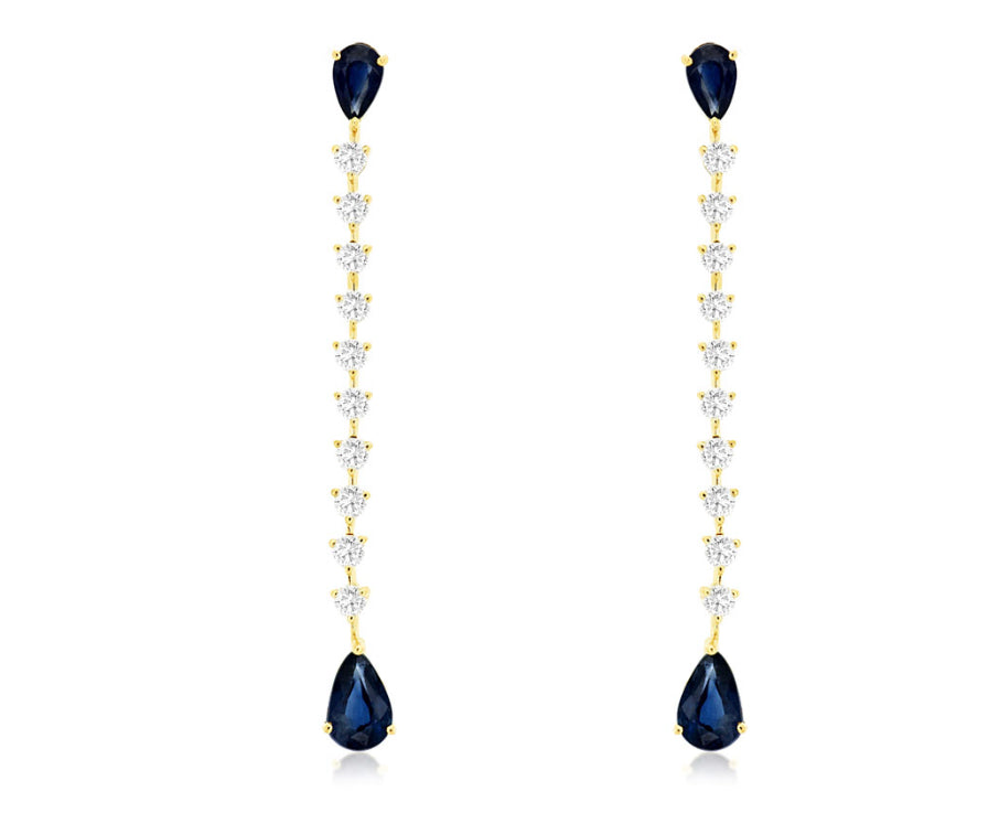 Diamond & Sapphire Long Drop Earrings