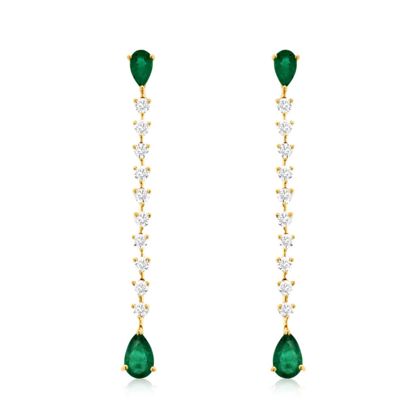 Diamond & Emerald Long Drop Earrings
