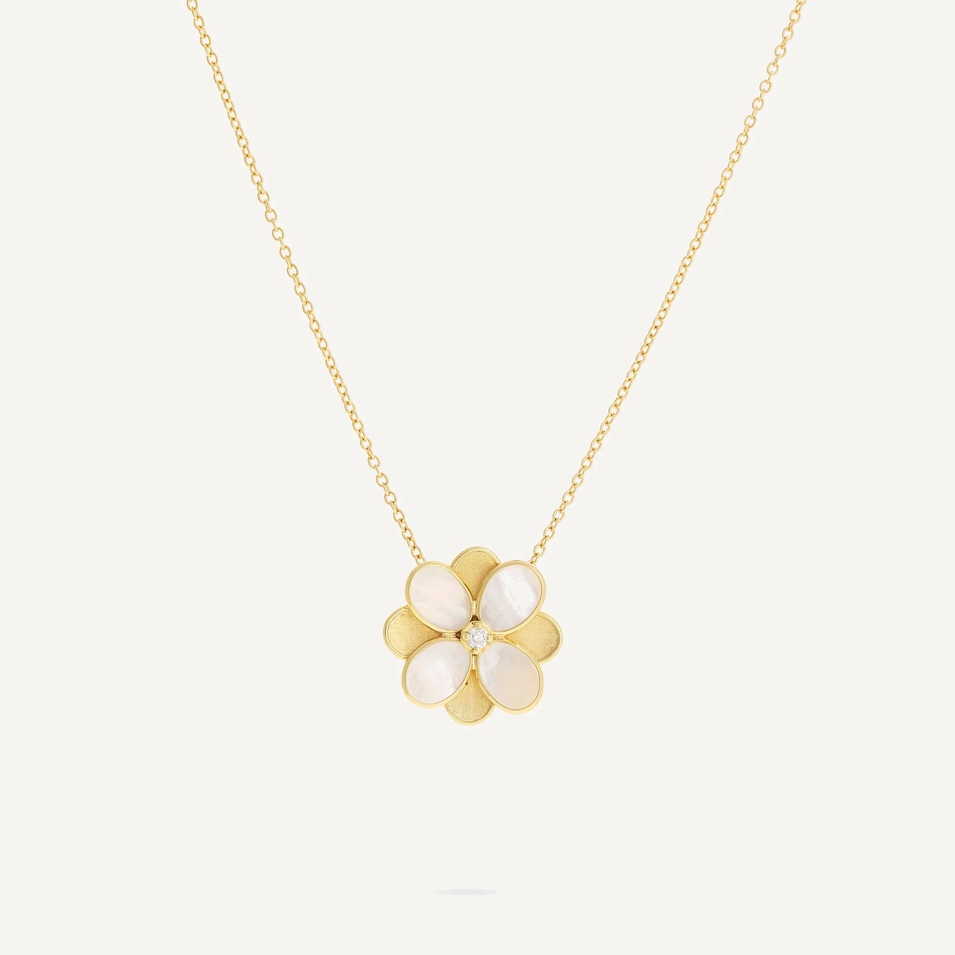 PETALI  18K Yellow Gold and Mother of Pearl Flower Pendant with Diamond Center $3,500.00