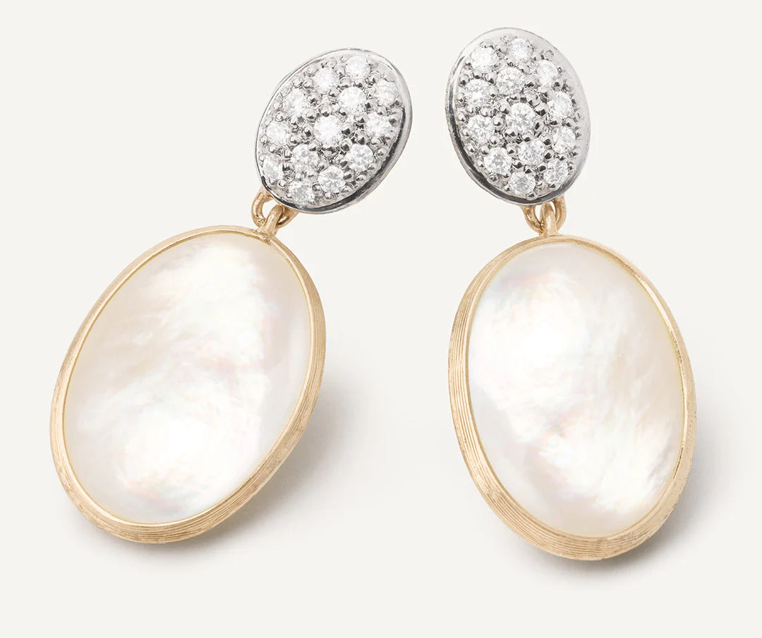 Siviglia: 18K Yellow Gold Mother of Pearl and Diamond Drop Earrings by Marco Bicego