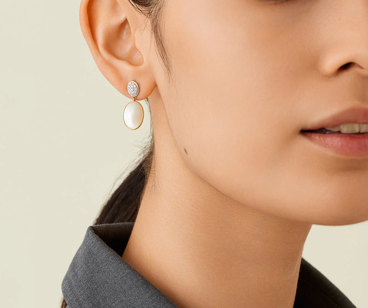 SIVIGLIA  18K Yellow Gold Mother of Pearl and Diamond Drop Earrings